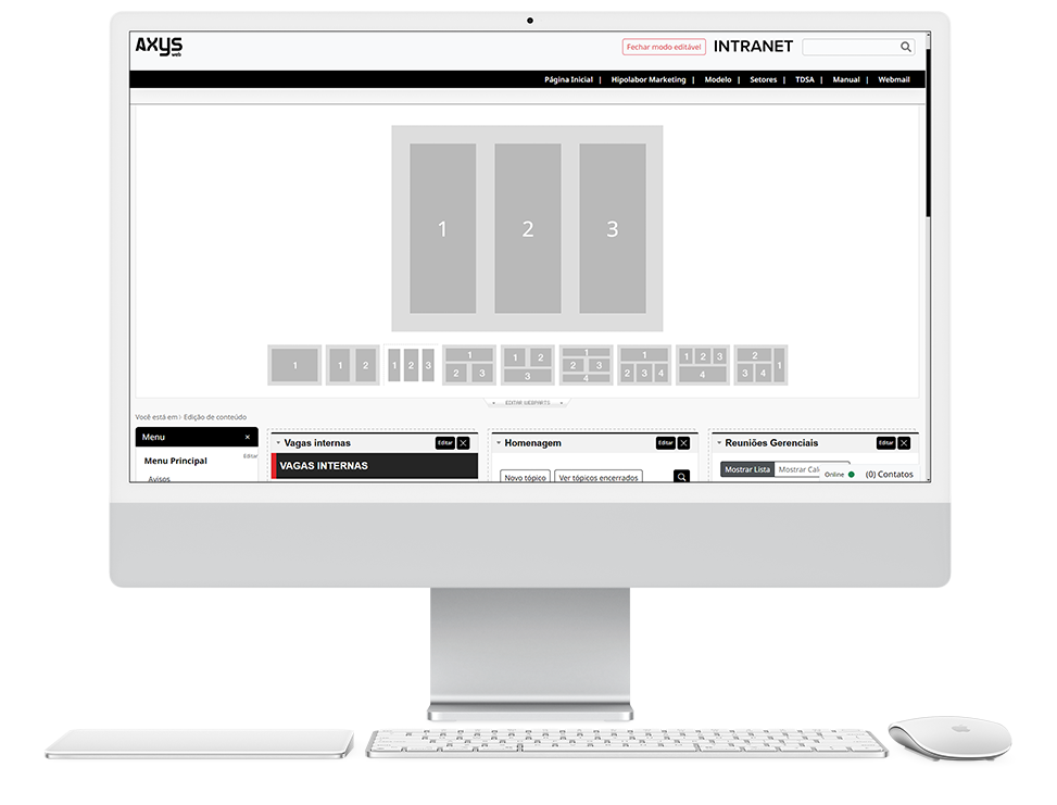 Computador exibindo um portal desenvolvido pela Axysweb
