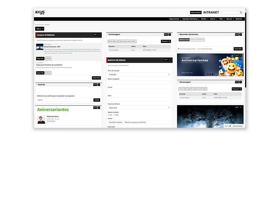 Computador exibindo um portal desenvolvido pela Axysweb