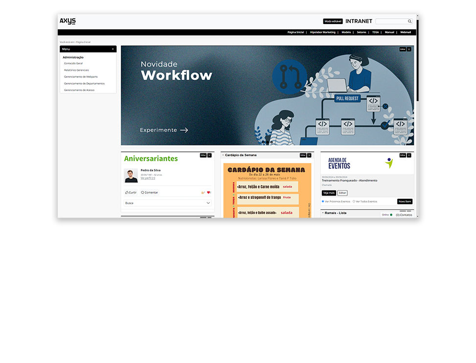 Computador exibindo um portal desenvolvido pela Axysweb